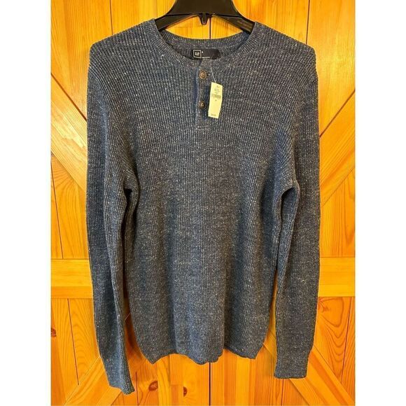 Gap Marled textured henley sweater Navy Size Medium nwt (3887) - Picture 1 of 6